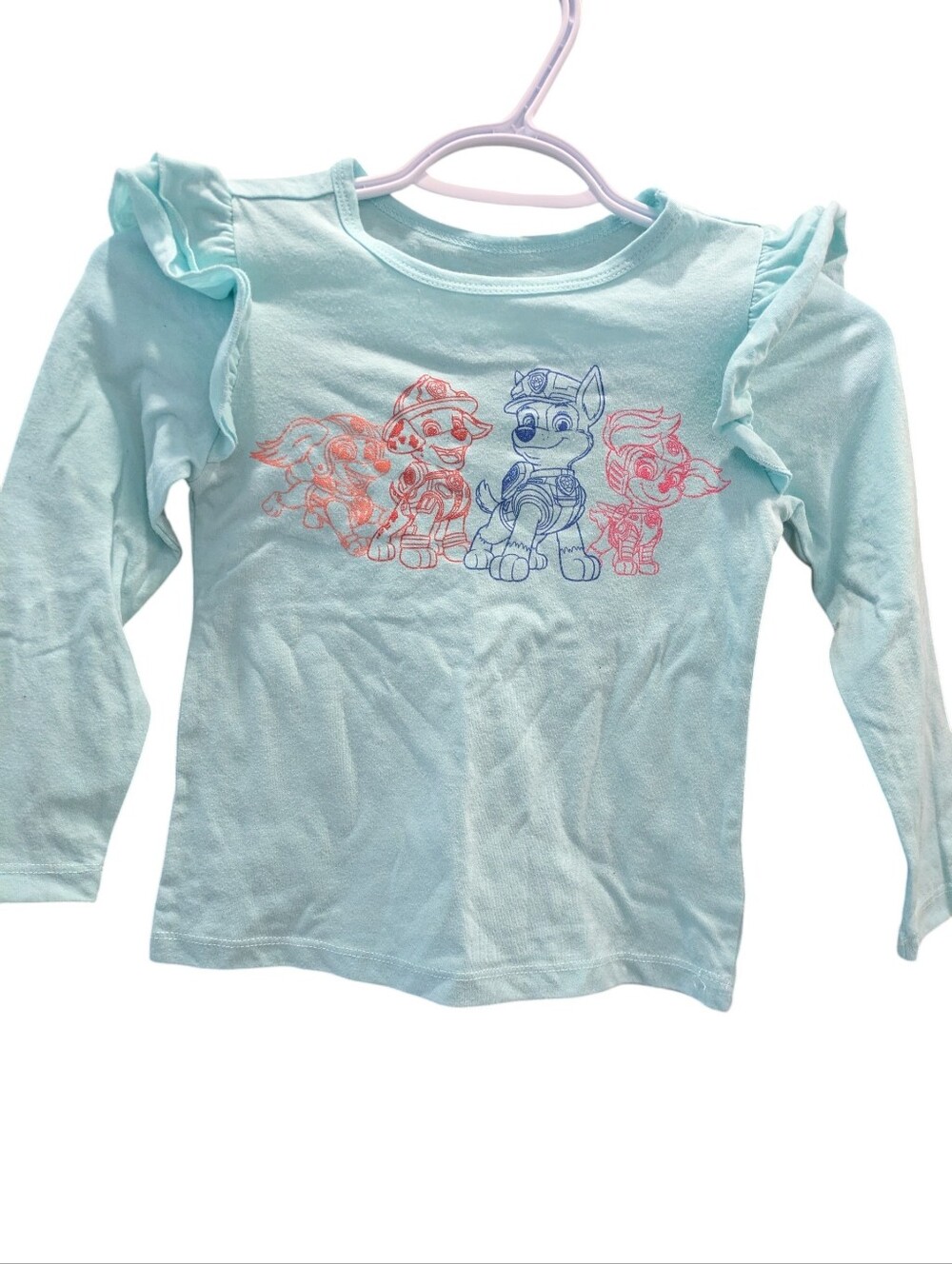 🌞4/20$ Paw Patrol Light Blue Long Sleeve Tee with Ruffle Shoulders
